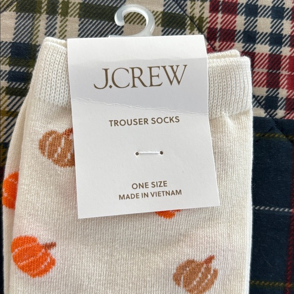 J. Crew Women’s White Socks with Orange and Brown Pumpkin Design - Picture 2 of 4